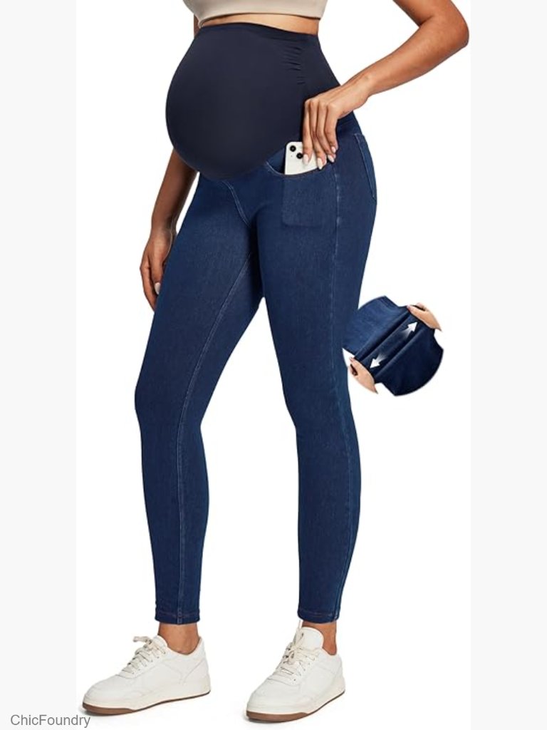 Stretchy Maternity Jeans High Waisted Skinny Fit Over Belly Pockets